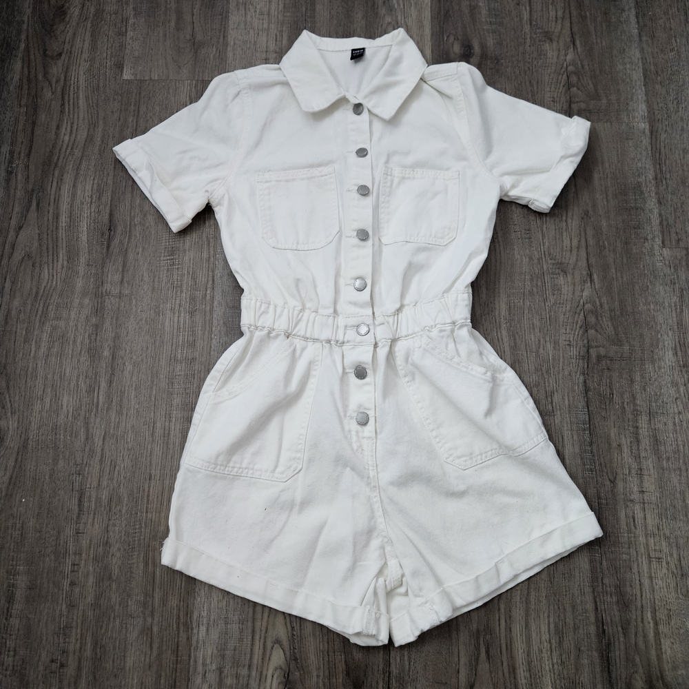 SHEIN White Short-Sleeve Button-Front Romper